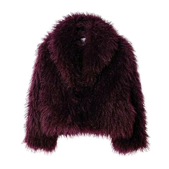 NA-KD Curly Faux Fur Jacket Purple Collared Mob Wife Women's Size 38 - Picture 1 of 16